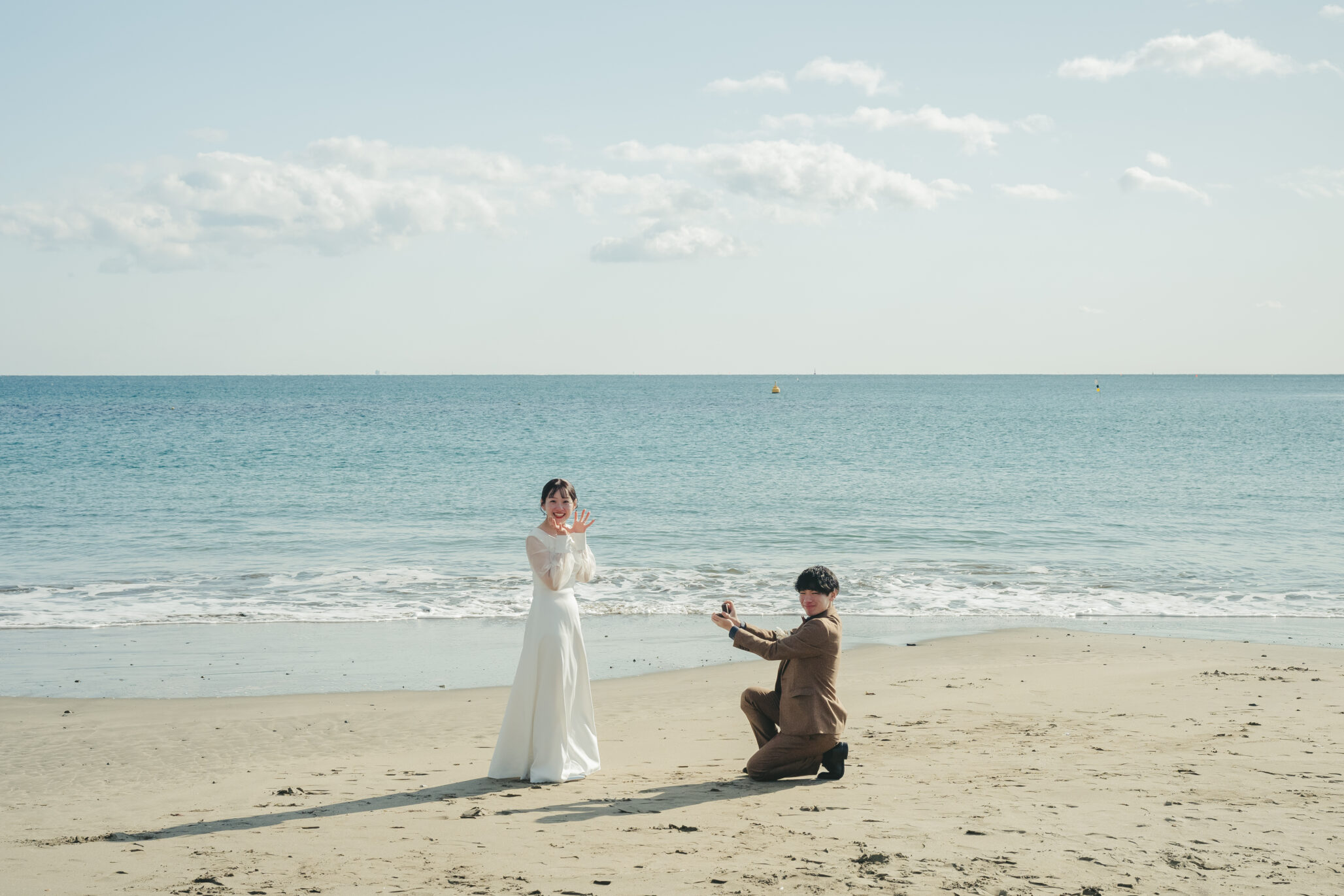 宮城県七ヶ浜町の菖蒲田浜海水浴場で結婚式前撮りのカット